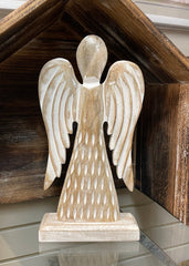 ITEM XN0559 - 12"H X 6"L WHITE WASH MANGO WOOD ANGEL