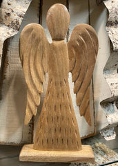 ITEM XN0560 - 16"H X 8"L NATURAL MANGO WOOD ANGEL