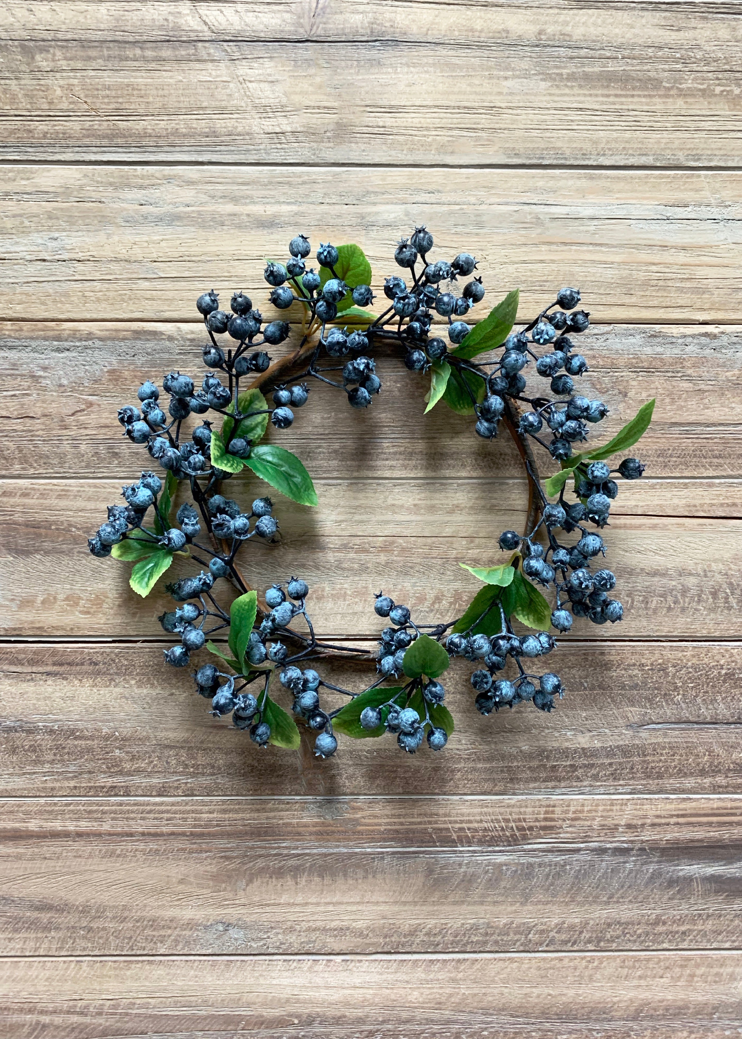 ITEM 12255 - 7" INSIDE DIM, 12" OUTSIDE DIM BLUEBERRY CANDLE WREATH