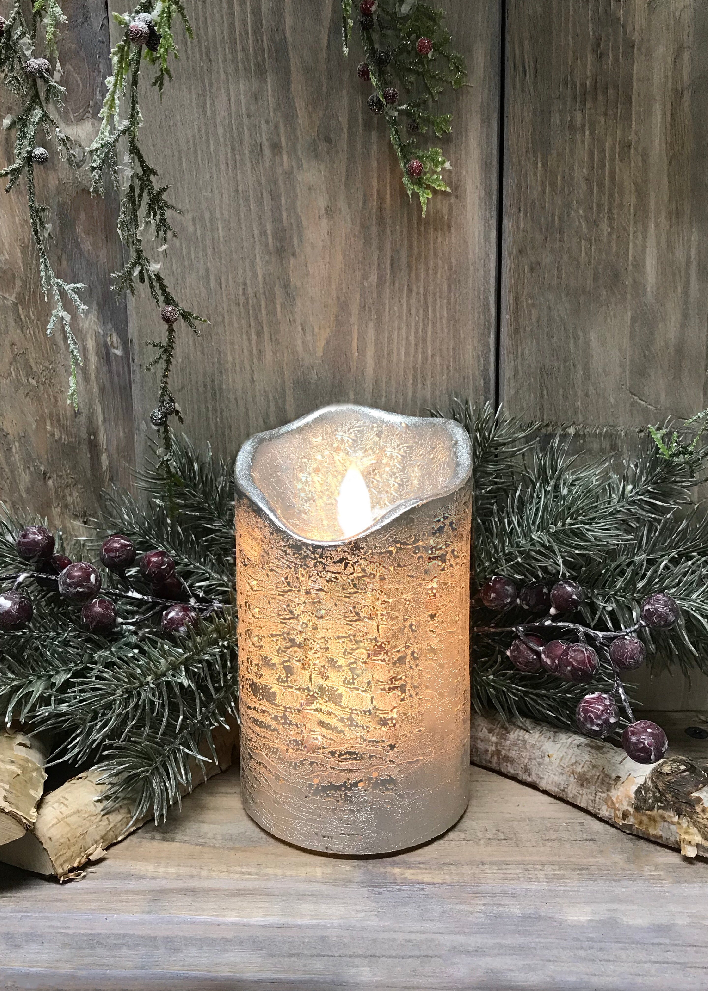 ITEM 1545 - 3"X6"SILVER FINISH MOVING FLAME LED PILLAR