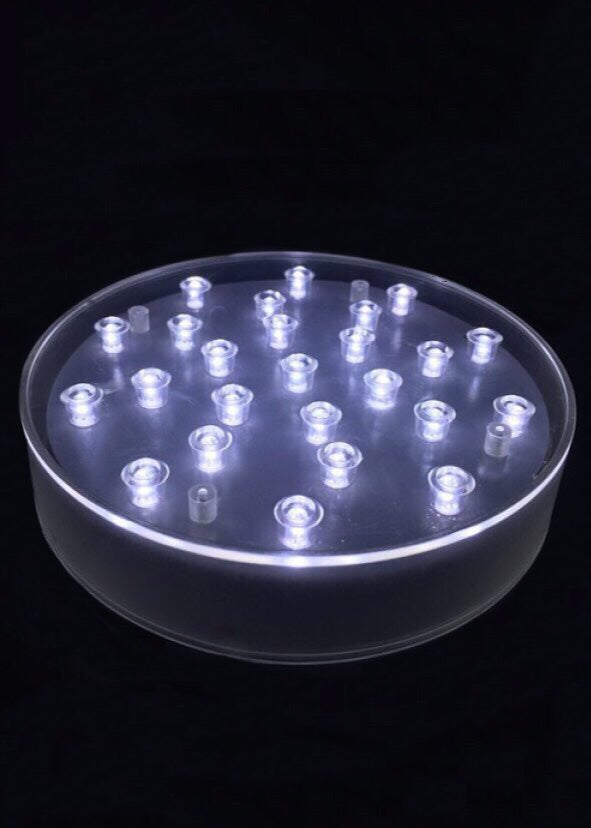 ITEM 1551 W - 6"  ROUND ACRYLIC BASE WITH 25 COOL WHITE LED LIGHTS
