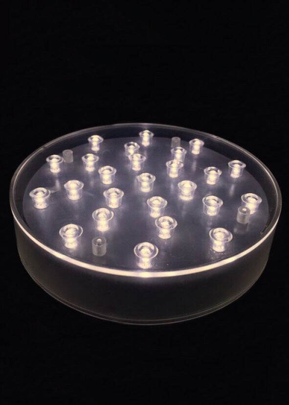 ITEM 1551 WARM - 6"  ROUND ACRYLIC BASE WITH 25 WARM WHITE LED LIGHTS