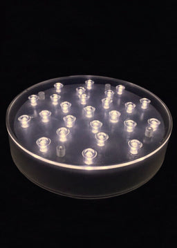 ITEM 1551 WARM - 6"  ROUND ACRYLIC BASE WITH 25 WARM WHITE LED LIGHTS