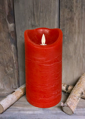 ITEM 1575 R - 4"X8" RED RUSTIC FINISH MOVING FLAME LED PILLAR
