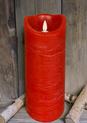 ITEM 1576 R - 4"X10" RED RUSTIC FINISH MOVING FLAME LED PILLAR