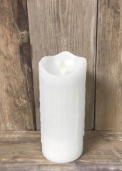 ITEM 1580 W - 3"X7" WHITE DRIPPING FINISH MOVING FLAME LED PILLAR