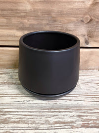 ITEM 56227 - 6" MATTE BLACK CERAMIC PLANTER WITH SAUCER ATTACHED/DRAINAGE HOLE