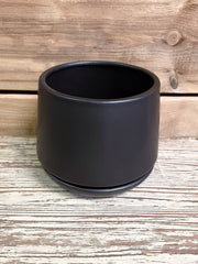 ITEM 56227 - 6" MATTE BLACK CERAMIC PLANTER WITH SAUCER ATTACHED/DRAINAGE HOLE