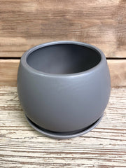 ITEM 56231 - 6" MATTE GREY ROUND CERAMIC PLANTER WITH SAUCER ATTACHED/DRAINAGE HOLE