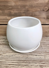 ITEM 56232 - 6" MATTE WHITE ROUND CERAMIC PLANTER WITH SAUCER ATTACHED/DRAINAGE HOLE