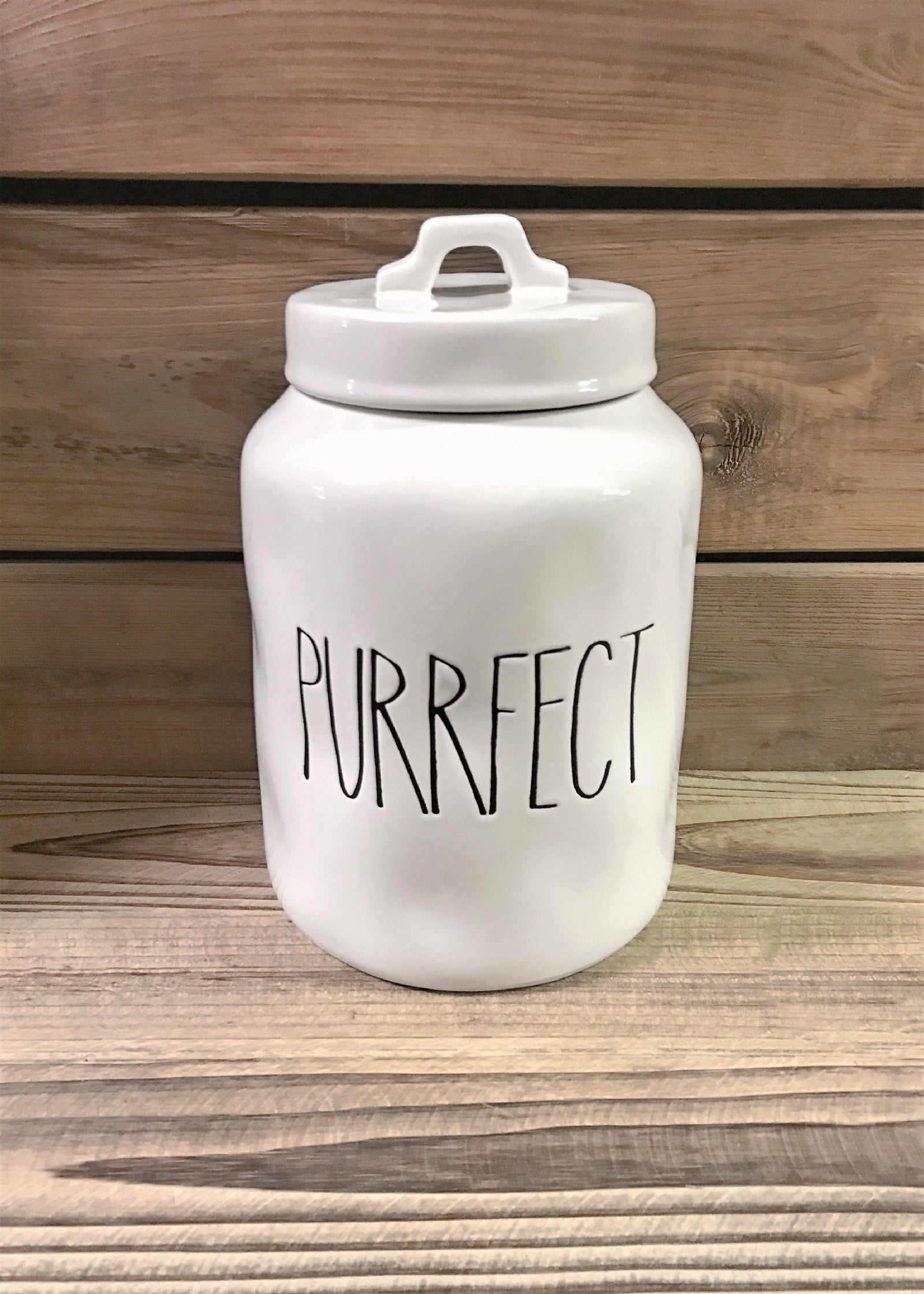 ITEM 65626 - CERAMIC FARMHOUSE MODERN "PURRFECT" CANISTER, 74OZ