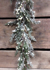 ITEM 80995 CM -  6 FOOT FROSTED CEDAR AND CREAM BERRIES GARLAND