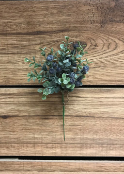 ITEM 81279 - 7" EUCALYPTUS AND BLUE BERRIES PICK - 12 PER POLY BAG