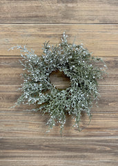 ITEM 81444 W - 11" GLITTERED CEDAR AND WHITE BERRIES CANDLE RING