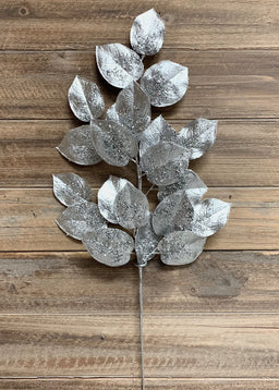 ITEM 81565 SILVER - 22.5" METALLIC GLITTERED SILVER LEMON LEAF SPRAY