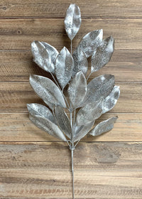 ITEM 81566 SILVER - 26" METALLIC GLITTERED SILVER WIRED MAGNOLIA SPRAY