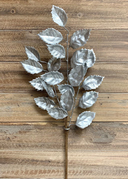 ITEM 81567 SILVER - 25" METALLIC GLITTERED SILVER MULBERRY LEAF SPRAY