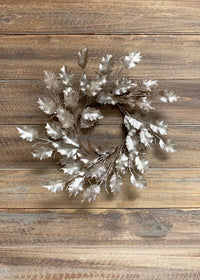 ITEM 81569 CH - 12" DIA METALLIC GLITTERED CHAMPAGNE PLASTIC HOLLY LEAF WREATH
