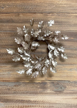 ITEM 81569 CH - 12" DIA METALLIC GLITTERED CHAMPAGNE PLASTIC HOLLY LEAF WREATH