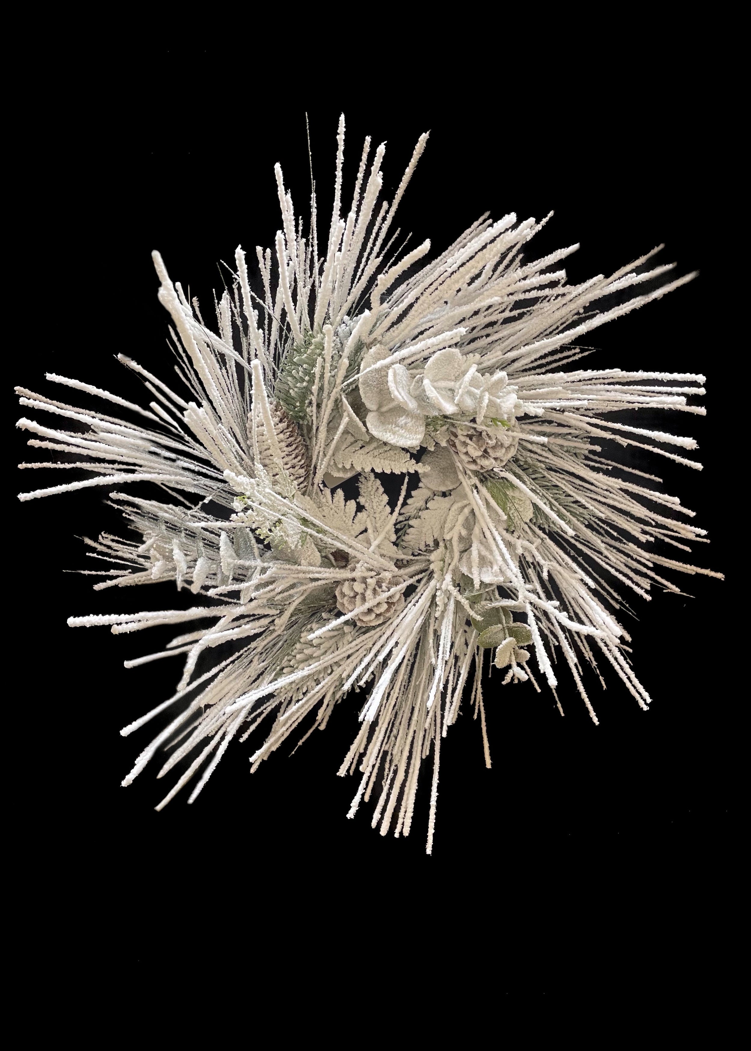 ITEM 81634 - 14" SNOWED SUGAR PINE WREATH WITH CONES