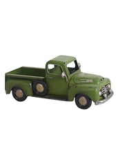 ITEM AM 0109 - 16in LX6.5in H GALVANIZED GREEN METAL TRUCK PLANTER WITH LINER
