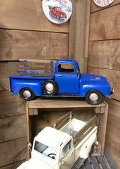 ITEM AM 040125- 16"X6.5" BLUE METAL TRUCK PLANTER WITH FENCE