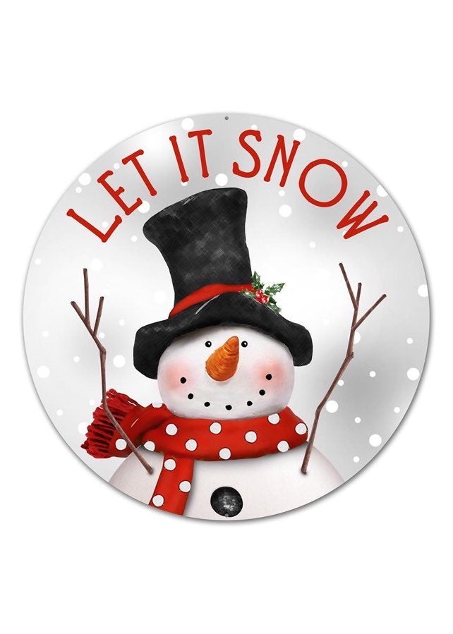 ITEM AP0123 - 12"D METAL "LET IT SNOW" SNOWMAN WALL PLAQUE