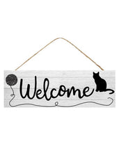 ITEM AP802010 - 15"L X 5"H WELCOME SIGN WITH CAT AND YARN