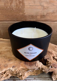 ITEM FG4009SM - 14oz SILVER MOHAIR 3 WICK MATTE BLACK SCENTED CANDLE WITH LID