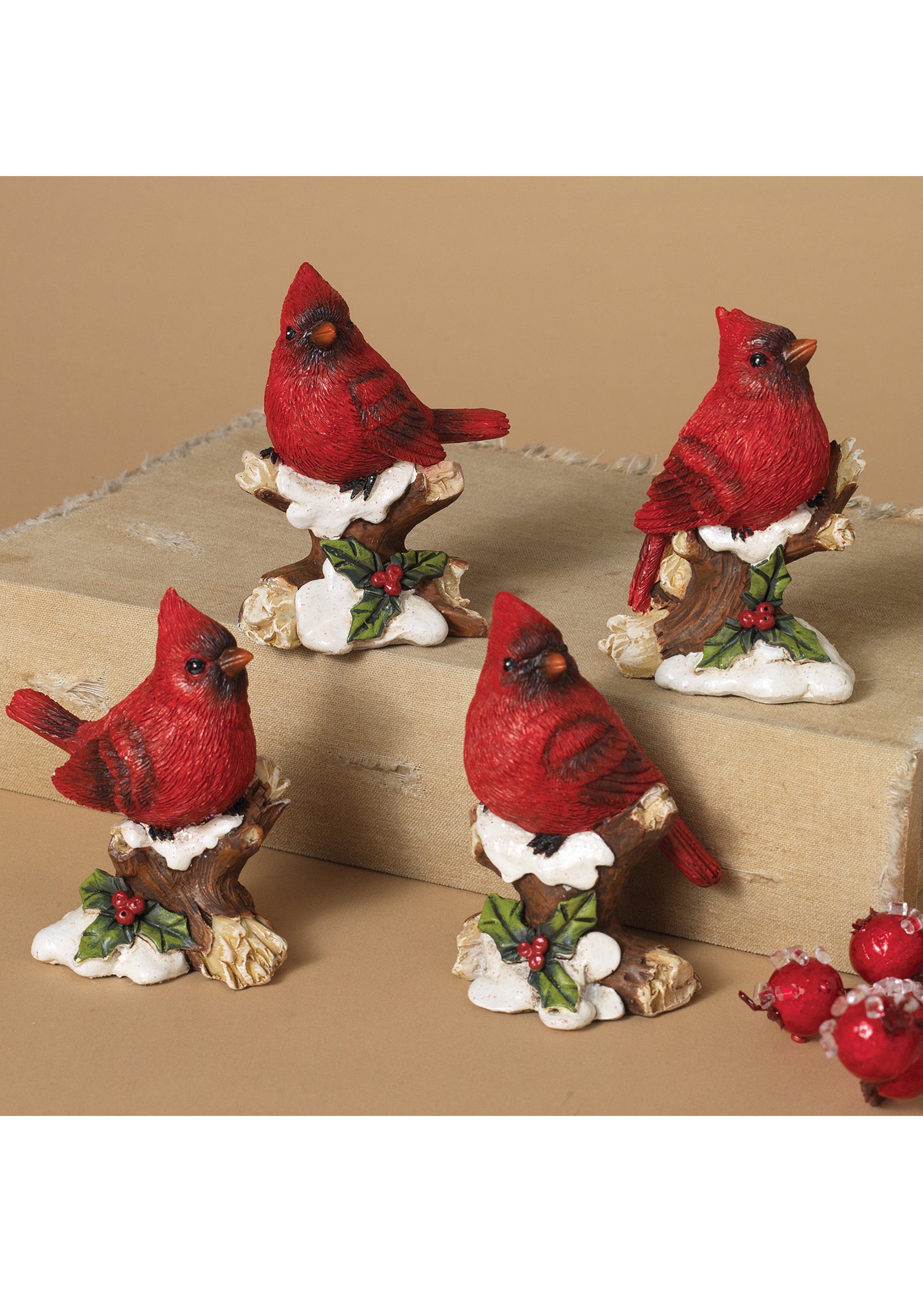 ITEM G2007560 - 3"H RESIN CARDINAL FIGURINE ON SNOWY BRANCH