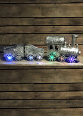 ITEM G2157840 - 35.25"L BATTERY OPERATED LIGHTED MUSICAL SILVER METAL HOLIDAY TRAIN