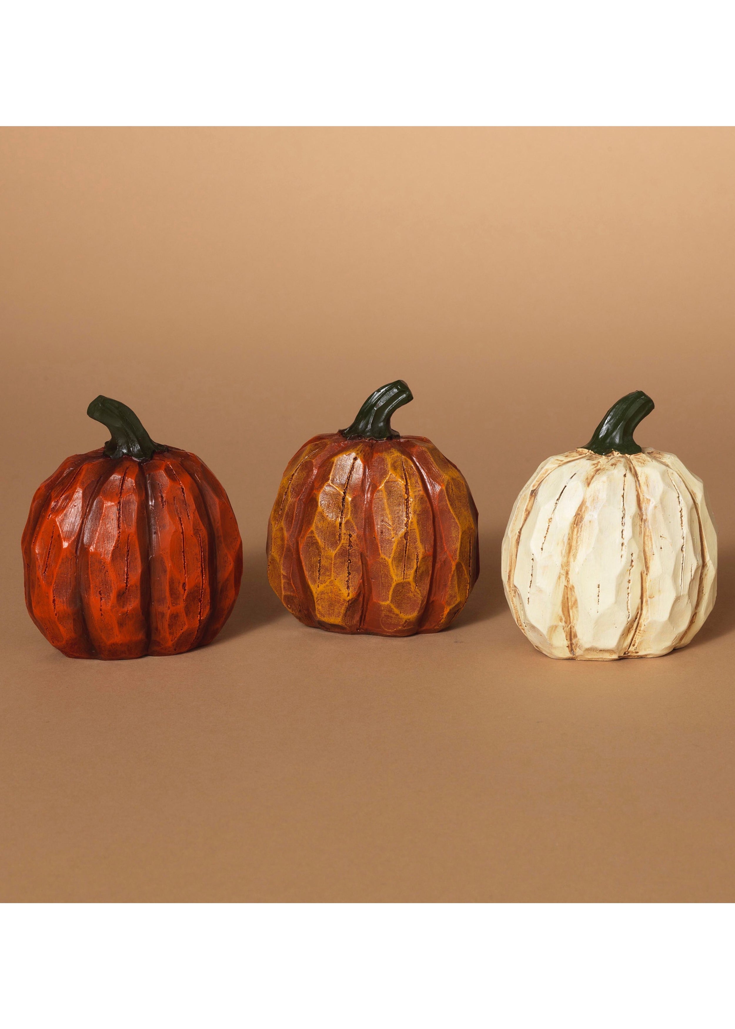ITEM G2213650 - 4"H RESIN WOOD LOOK PUMPKIN - 3 ASSORTED