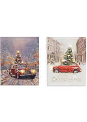 ITEM G2352770 - 20"H B/O LIGHTED CANVAS ANTIQUE CAR HOLIDAY SCENE WALL HANGING