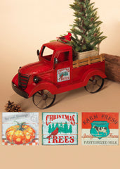 ITEM G2420230 - 18.9"L METAL ANTIQUE RED TRUCK WITH 3 SEASONAL MAGNETS