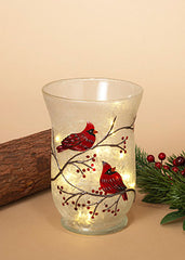 ITEM G2425730- 8"H FROSTED GLASS CARDINAL HURRICANE