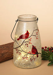 ITEM G2425740 - 10"H BATTERY LIGHTED FROSTED GLASS CARDINAL JAR