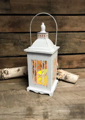 ITEM G2435750 - 13.4"H B/O LIGHTED METAL AND GLASS WINTER FOREST LANTERN