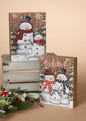 ITEM G2490510 - 8"H WOOD HOLIDAY.SNOWMAN HANGING BLOCK
