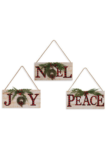 ITEM G2491200 - 15.5"L WOOD HOLIDAY RED PLAID WALL HANGER