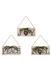 ITEM G2491210 - 15.5"L WOOD HOLIDAY HANGING SIGN WITH BLACK PLAID