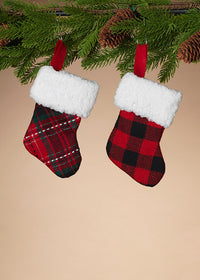 ITEM G2508870 - 6"H PLAID MINI STOCKING WITH SHERPA TRIM