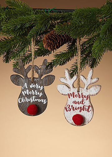 ITEM G2532370 - 4.75"L WOODEN HOLIDAY DEER HEAD ORNAMENT