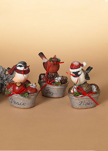ITEM G2534620 - 5"H RESIN HOLIDAY BUCKET WITH BIRD