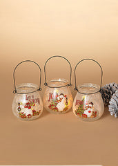ITEM G2537970 -  4.3"H FROSTED GLASS.SNOWMAN JAR CANDLE HOLDER - 3 ASSORTED
