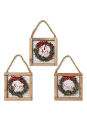 ITEM G2542460 - 6"L WOOD HOLIDAY HANGING SIGN WITH WREATH