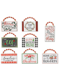 ITEM G2543840 - 7.8"L WOOD HOLIDAY HANGING SIGN  - 8 ASSORTED