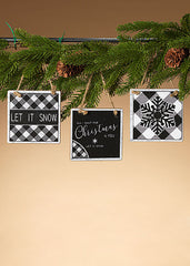ITEM G2544090 - 4"H WOOD BLACK & WHITE HOLIDAY WALL HANGING SIGN