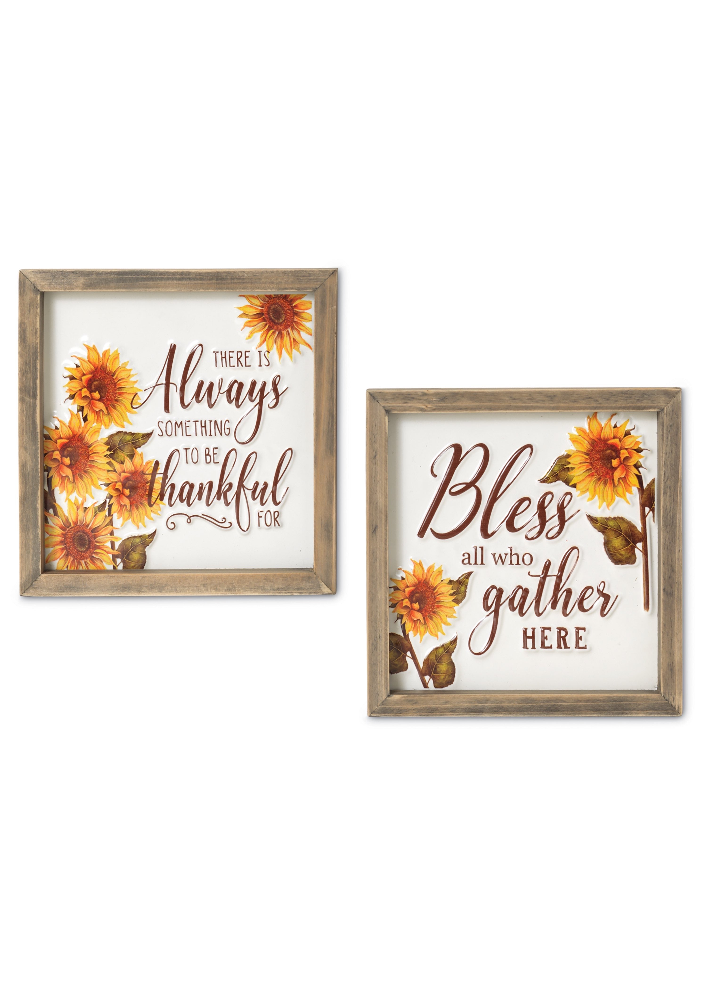 ITEM G2556430 - 8"L METAL & WOOD HARVEST EMBOSSED WALL SIGN - 2 ASSORTED