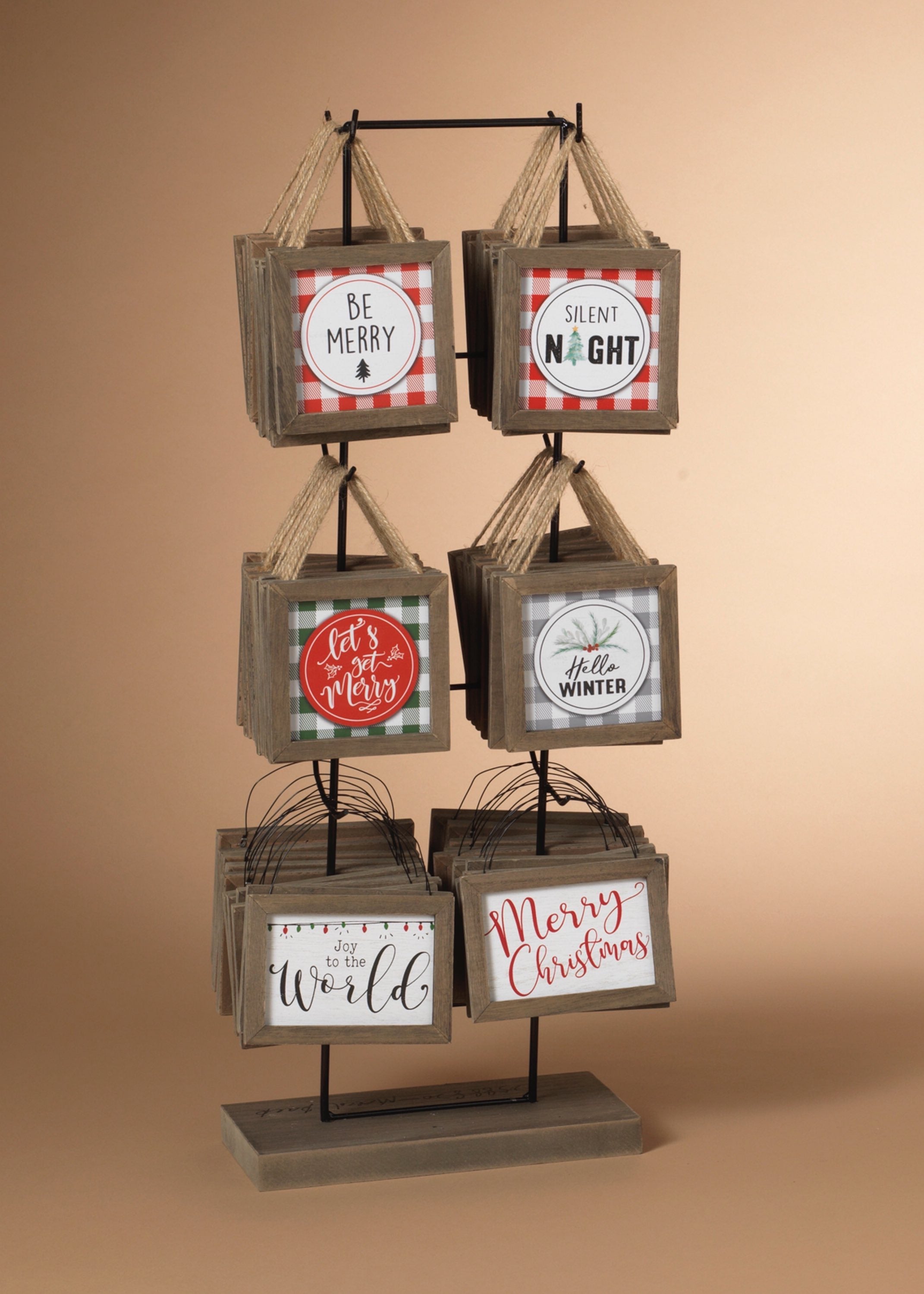 ITEM G2588820 - 5.5"L WOOD  SIGN ORNAMENT W/ METAL DISPLAY