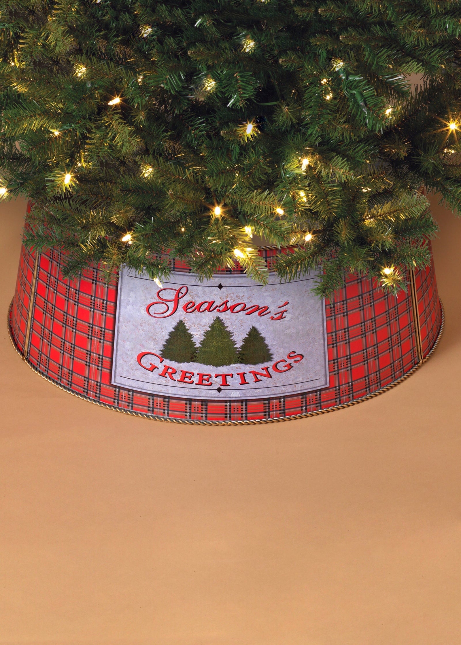 ITEM G2590300 - 27.75"L METAL HOLIDAY PLAID TREE COLLAR